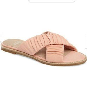 Eileen Fisher 6/36 Cross Nubuck Leather Slide Flat Sandals in Salmon pink EUC!